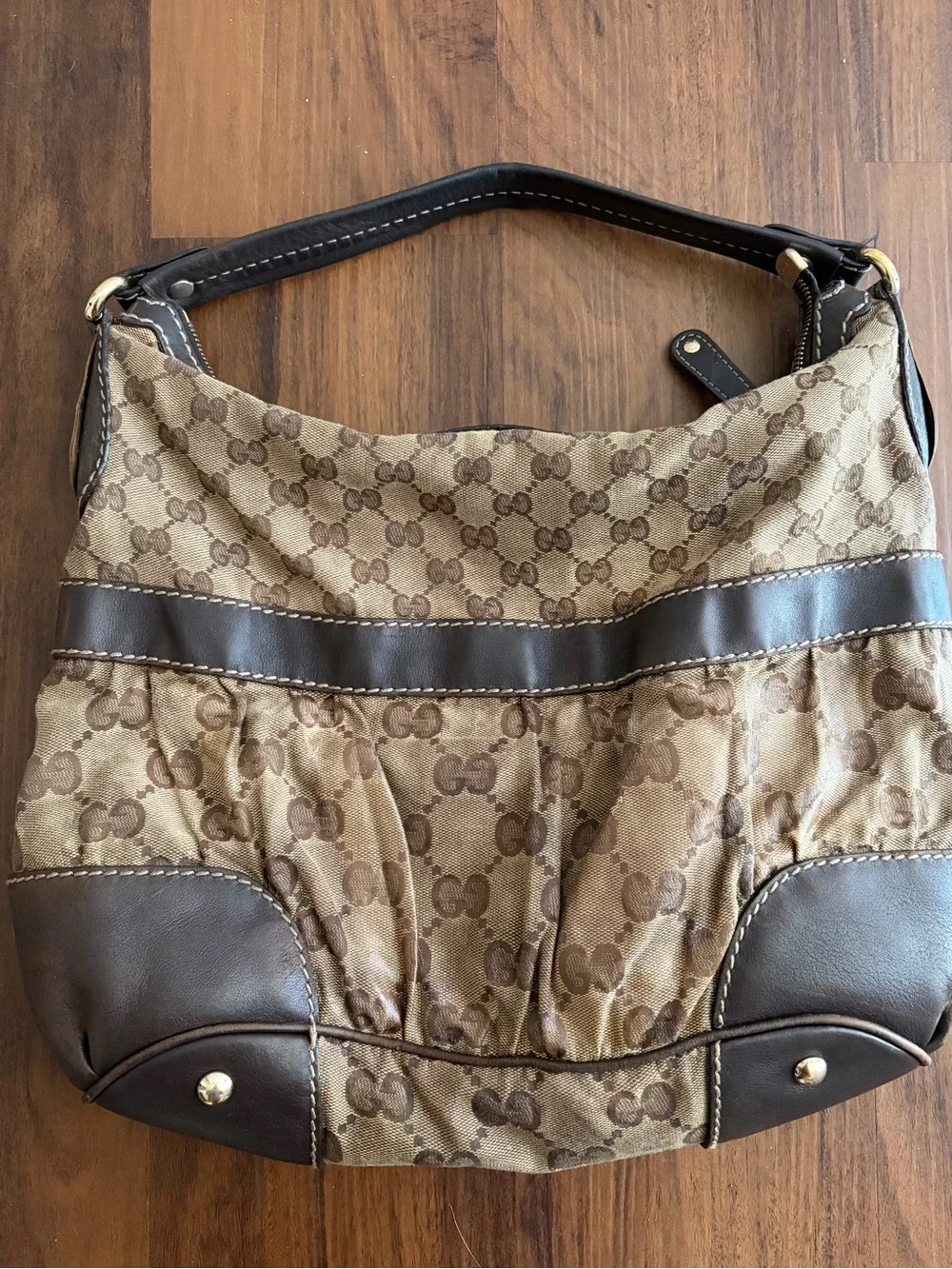 AUTHENTIC Gucci Jackie Large Vintage Brown Monogram Canvas Shoulder Bag